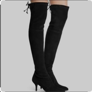 Stuart Weitzman TIEMODEL Black Genuine Suede Kitten Heel Over the Knee Boots